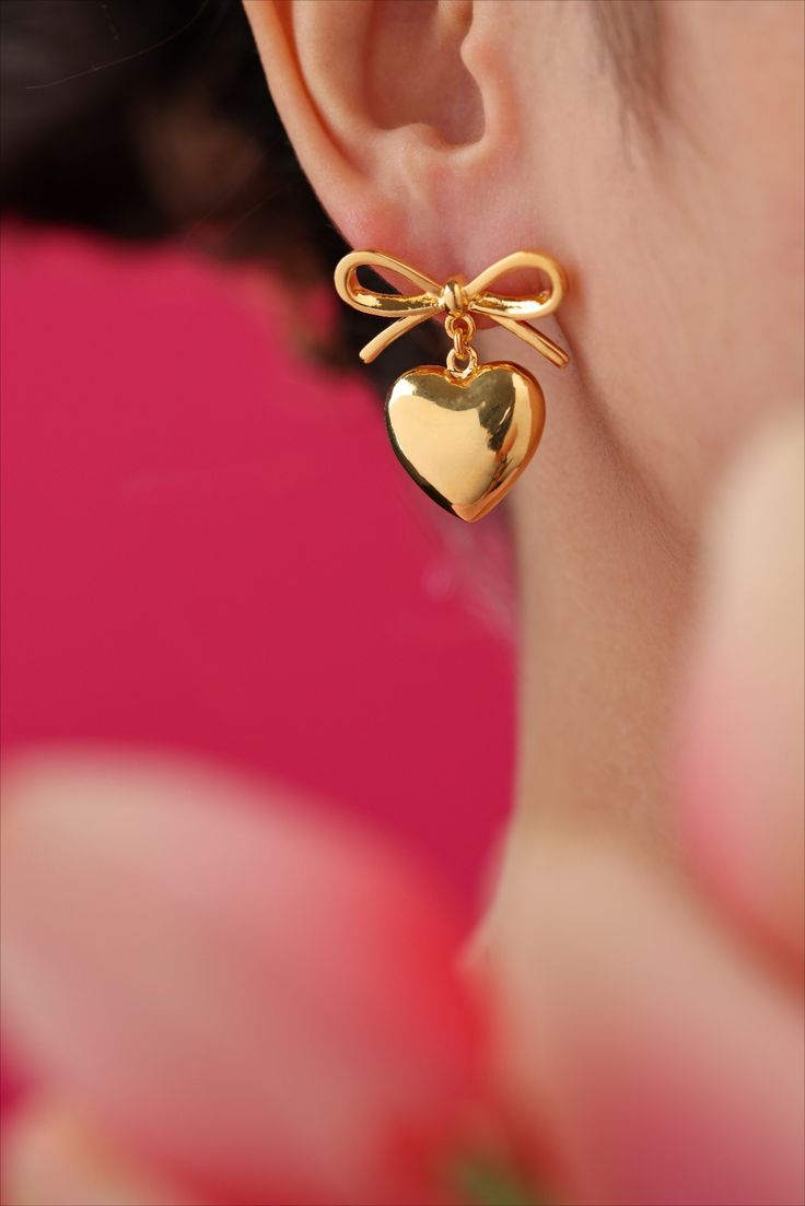 Bow and Heart Drop Earrings