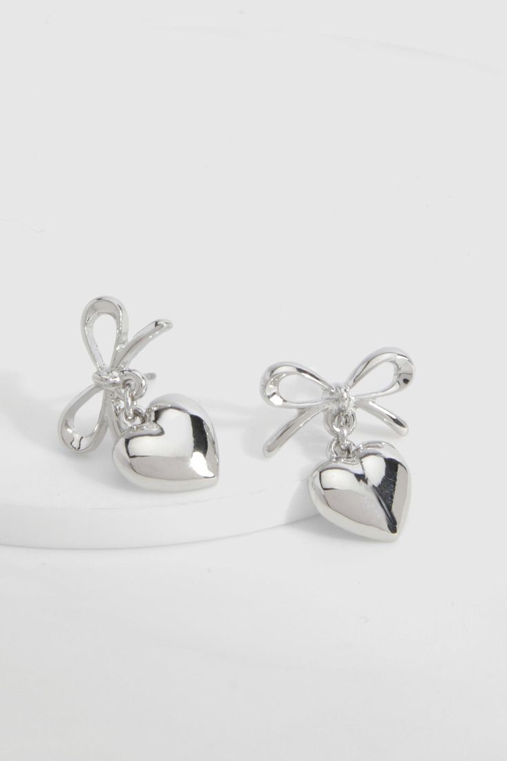 Bow and Heart Drop Earrings