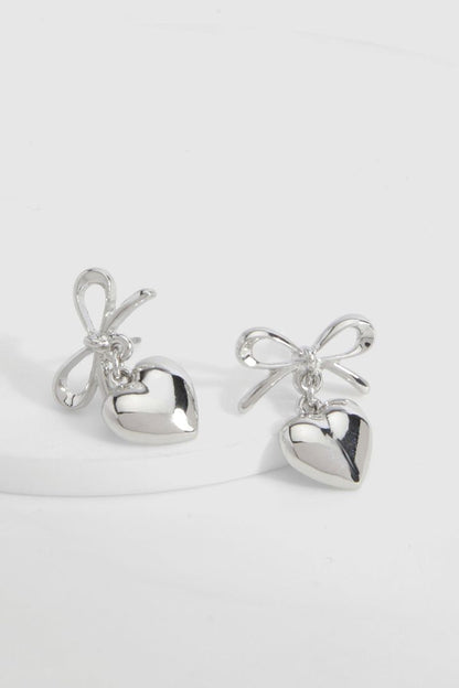 Bow and Heart Drop Earrings